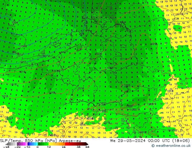 SLP/Temp. 850 hPa Arpege-eu We 29.05.2024 00 UTC