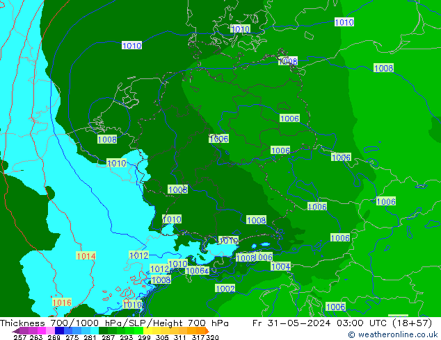 Thck 700-1000 hPa Arpege-eu Fr 31.05.2024 03 UTC