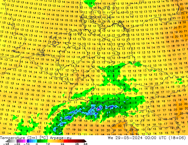 Temperature (2m) Arpege-eu St 29.05.2024 00 UTC