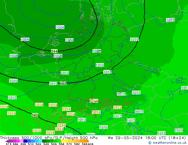 Thck 500-1000hPa Arpege-eu  29.05.2024 18 UTC