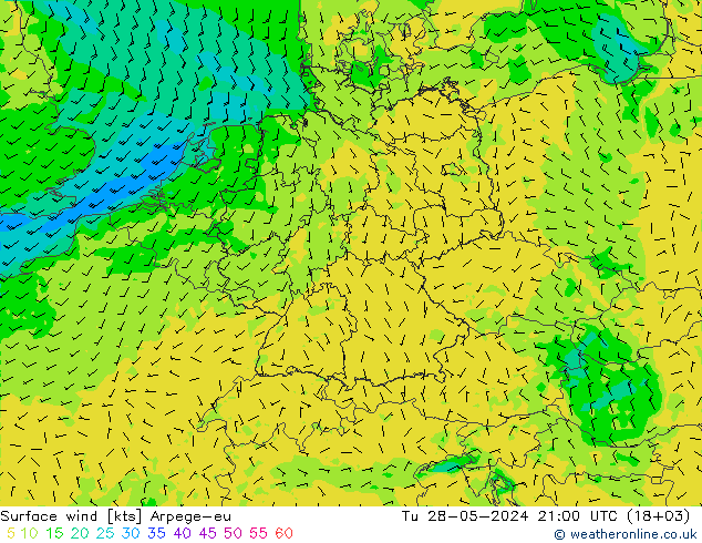 风 10 米 Arpege-eu 星期二 28.05.2024 21 UTC