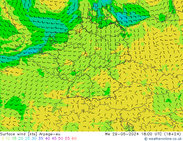 Wind 10 m Arpege-eu wo 29.05.2024 18 UTC