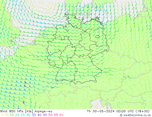 Wind 850 hPa Arpege-eu do 30.05.2024 00 UTC