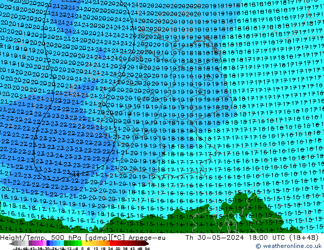 Height/Temp. 500 hPa Arpege-eu gio 30.05.2024 18 UTC