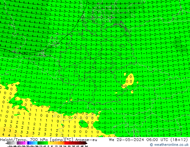 Hoogte/Temp. 700 hPa Arpege-eu wo 29.05.2024 06 UTC