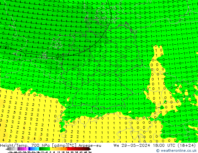 Height/Temp. 700 hPa Arpege-eu Mi 29.05.2024 18 UTC