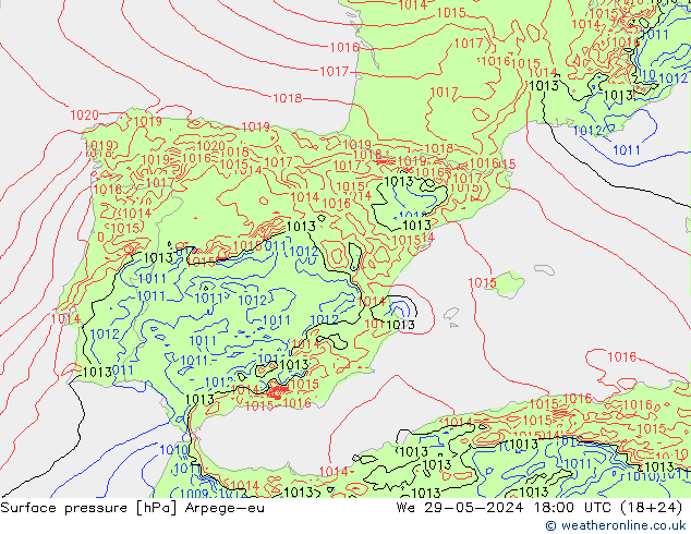 Atmosférický tlak Arpege-eu St 29.05.2024 18 UTC