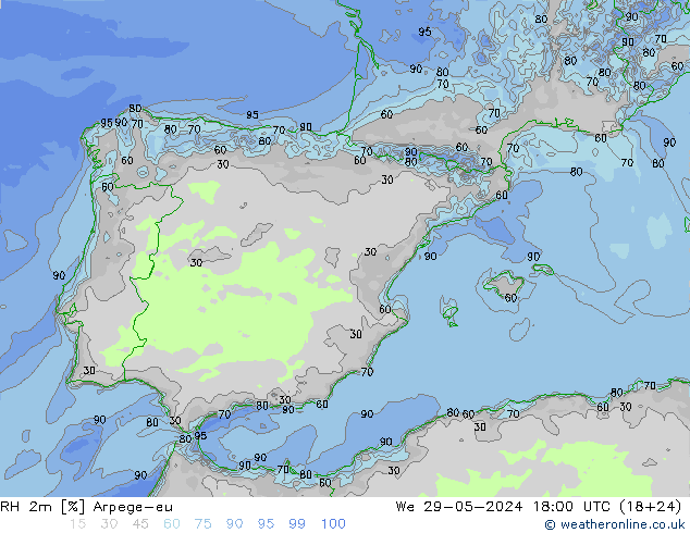 RH 2m Arpege-eu We 29.05.2024 18 UTC