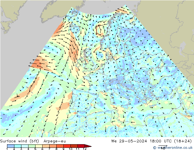 �N 10 米 (bft) Arpege-eu 星期三 29.05.2024 18 UTC