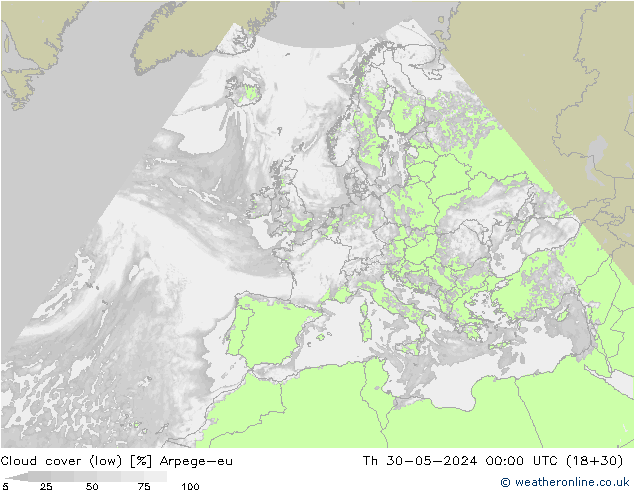 облака (низкий) Arpege-eu чт 30.05.2024 00 UTC