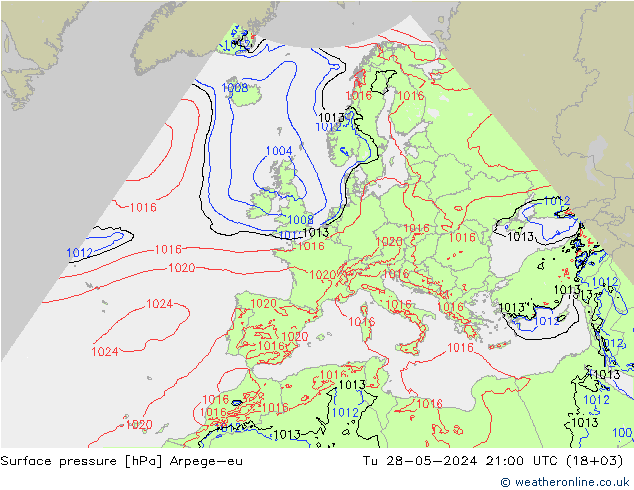 Surface pressure Arpege-eu Tu 28.05.2024 21 UTC