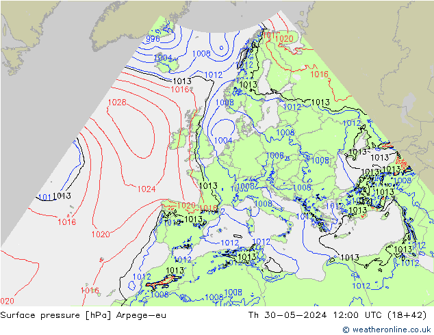 Surface pressure Arpege-eu Th 30.05.2024 12 UTC