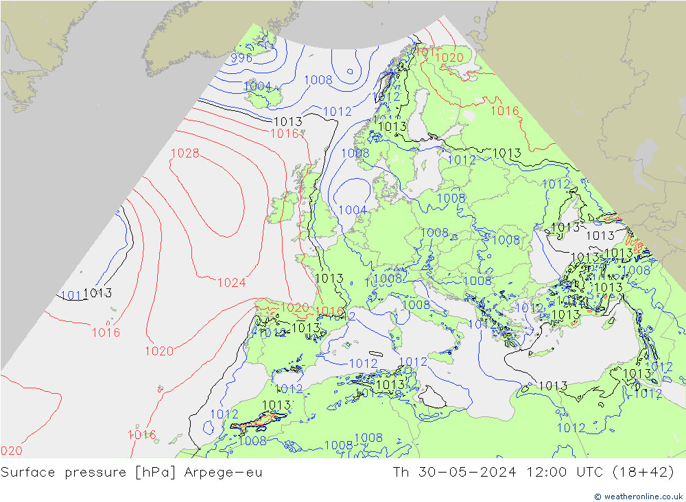 Surface pressure Arpege-eu Th 30.05.2024 12 UTC