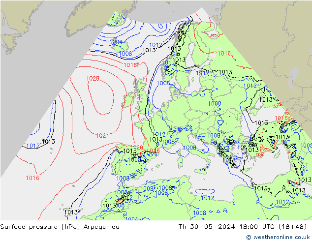 приземное давление Arpege-eu чт 30.05.2024 18 UTC