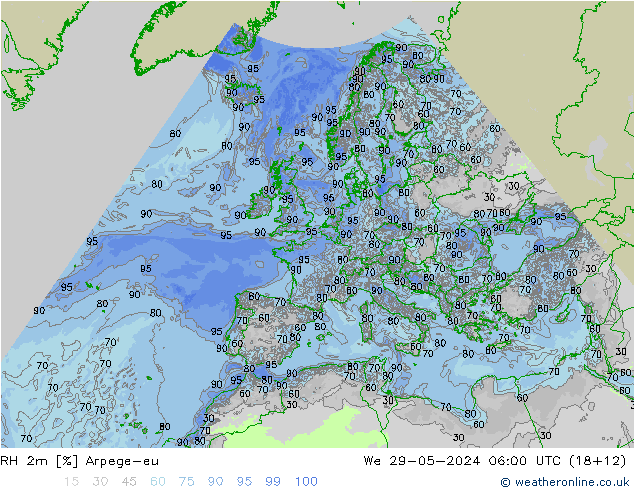 RH 2m Arpege-eu We 29.05.2024 06 UTC