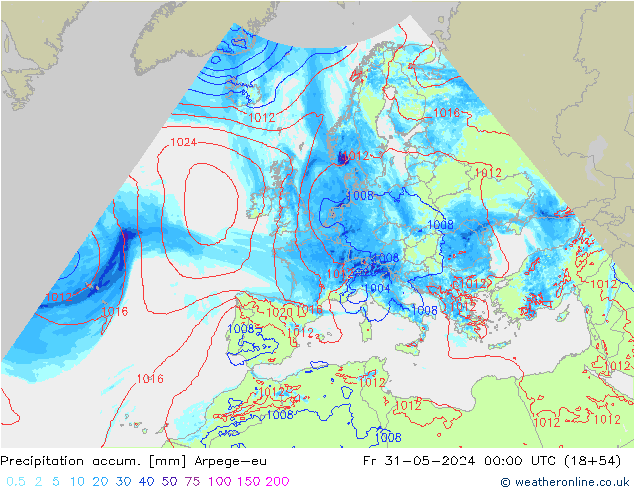 Precipitation accum. Arpege-eu ven 31.05.2024 00 UTC