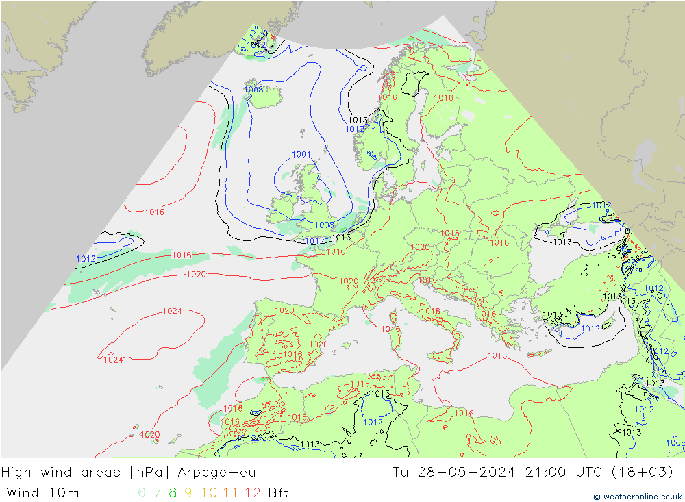 High wind areas Arpege-eu Tu 28.05.2024 21 UTC