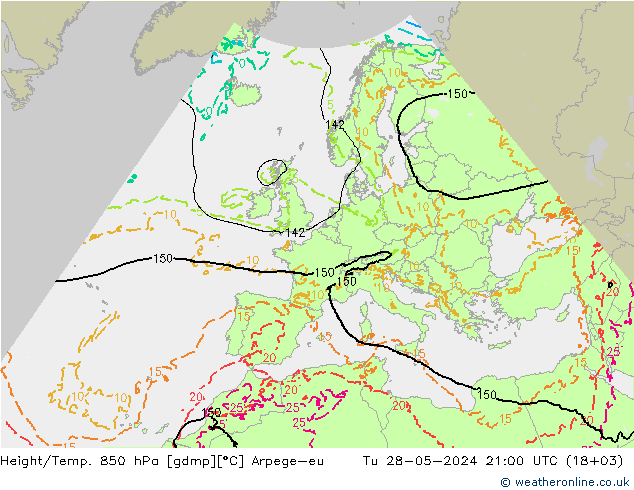 Géop./Temp. 850 hPa Arpege-eu mar 28.05.2024 21 UTC