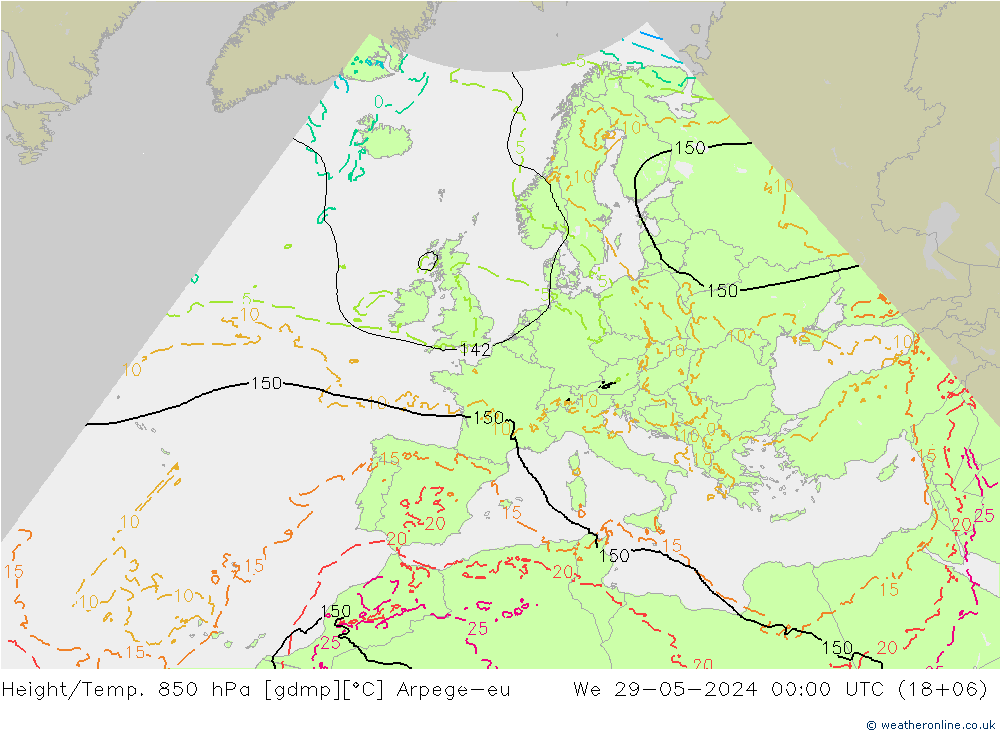 Height/Temp. 850 гПа Arpege-eu ср 29.05.2024 00 UTC