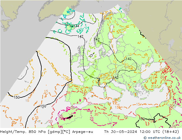 Height/Temp. 850 hPa Arpege-eu  30.05.2024 12 UTC