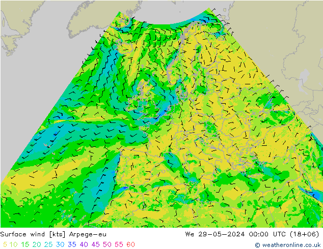 wiatr 10 m Arpege-eu śro. 29.05.2024 00 UTC