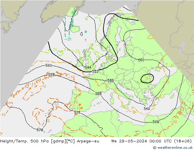 Height/Temp. 500 hPa Arpege-eu 星期三 29.05.2024 00 UTC