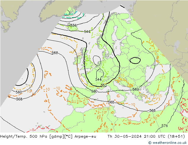 Yükseklik/Sıc. 500 hPa Arpege-eu Per 30.05.2024 21 UTC