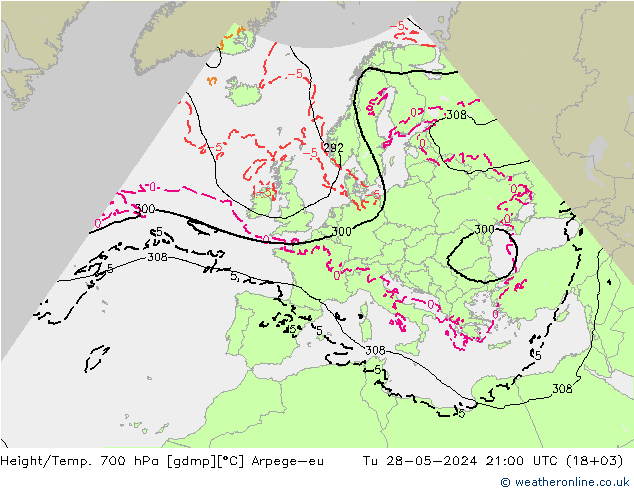 Height/Temp. 700 hPa Arpege-eu Di 28.05.2024 21 UTC