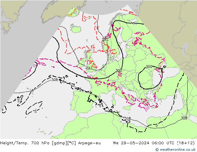 Height/Temp. 700 hPa Arpege-eu We 29.05.2024 06 UTC