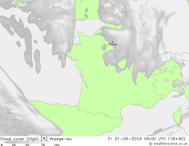Nuages (élevé) Arpege-eu ven 31.05.2024 06 UTC
