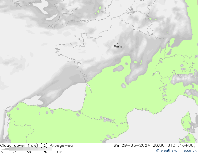Nuages (bas) Arpege-eu mer 29.05.2024 00 UTC