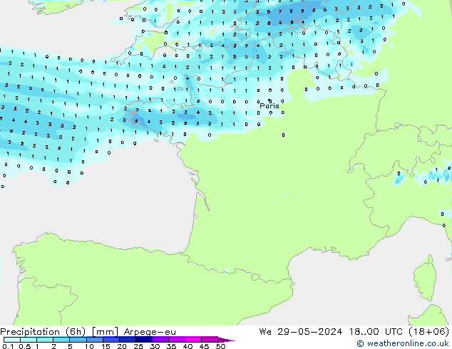 Totale neerslag (6h) Arpege-eu wo 29.05.2024 00 UTC