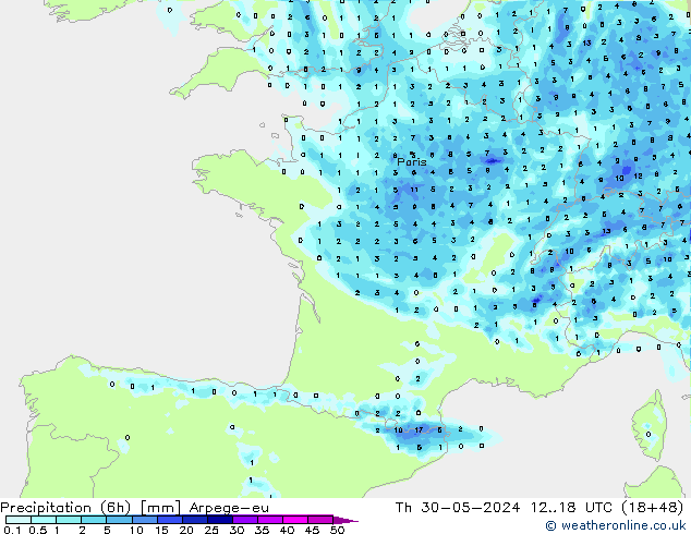 Nied. akkumuliert (6Std) Arpege-eu Do 30.05.2024 18 UTC