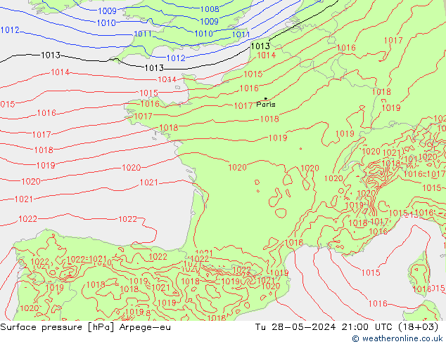 Surface pressure Arpege-eu Tu 28.05.2024 21 UTC