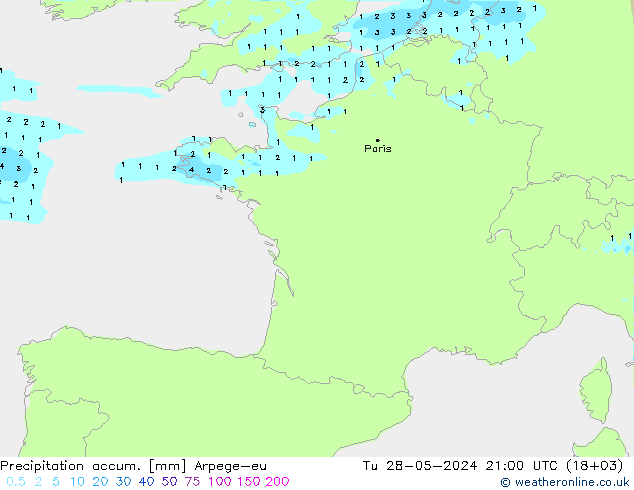 Precipitation accum. Arpege-eu mar 28.05.2024 21 UTC