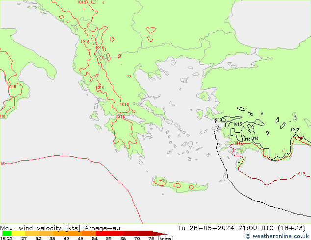 Max. wind velocity Arpege-eu вт 28.05.2024 21 UTC