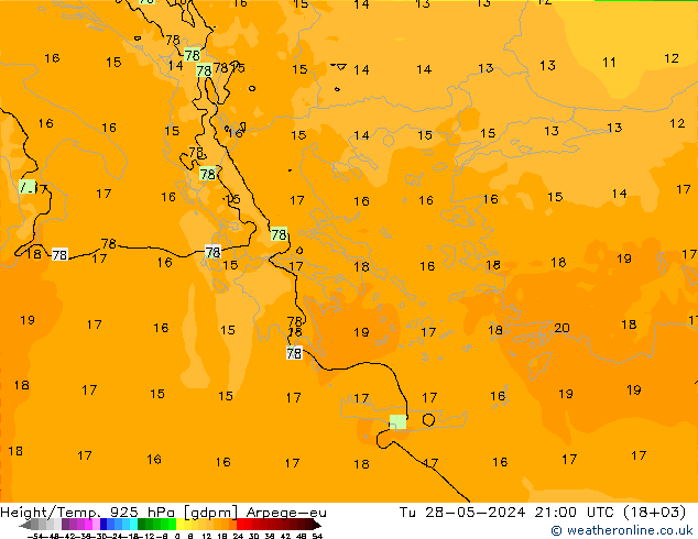 Yükseklik/Sıc. 925 hPa Arpege-eu Sa 28.05.2024 21 UTC