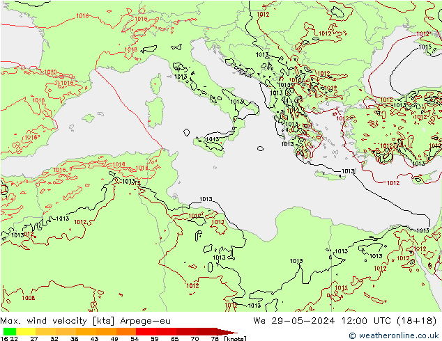 Windböen Arpege-eu Mi 29.05.2024 12 UTC