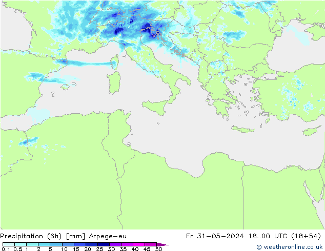 Precipitation (6h) Arpege-eu Fr 31.05.2024 00 UTC