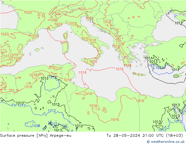 Surface pressure Arpege-eu Tu 28.05.2024 21 UTC