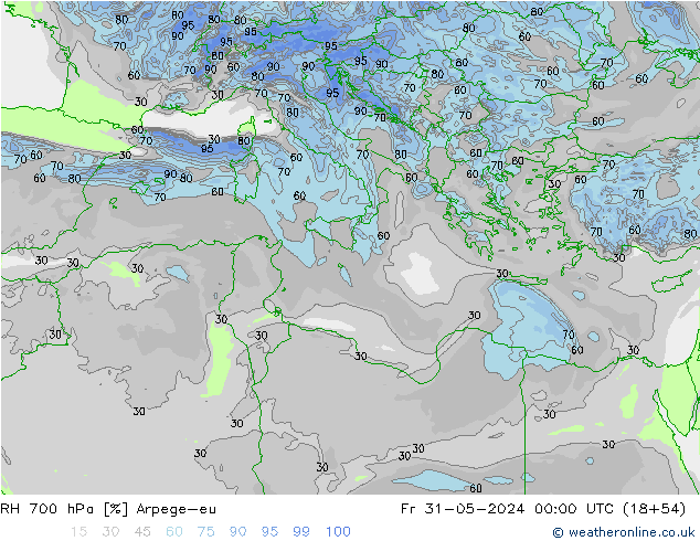 RH 700 hPa Arpege-eu Fr 31.05.2024 00 UTC