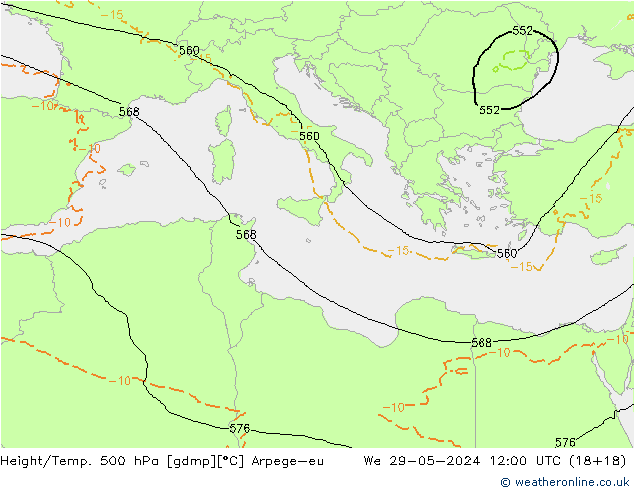 Height/Temp. 500 hPa Arpege-eu Mi 29.05.2024 12 UTC