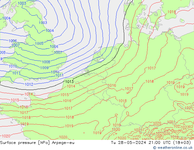 Surface pressure Arpege-eu Tu 28.05.2024 21 UTC