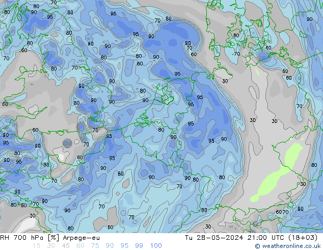 RH 700 hPa Arpege-eu Ter 28.05.2024 21 UTC