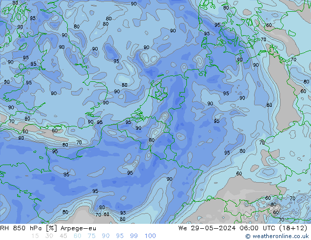 850 hPa Nispi Nem Arpege-eu Çar 29.05.2024 06 UTC