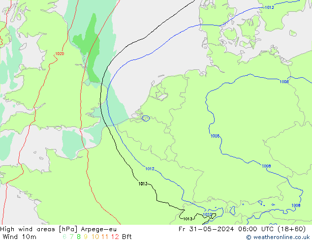 High wind areas Arpege-eu пт 31.05.2024 06 UTC