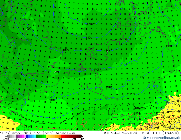 SLP/Temp. 850 hPa Arpege-eu śro. 29.05.2024 18 UTC