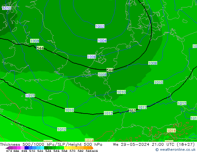 Espesor 500-1000 hPa Arpege-eu mié 29.05.2024 21 UTC