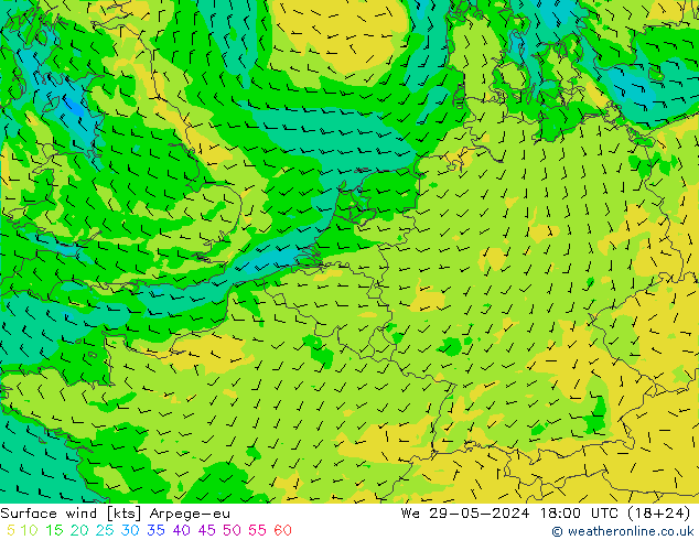 wiatr 10 m Arpege-eu śro. 29.05.2024 18 UTC