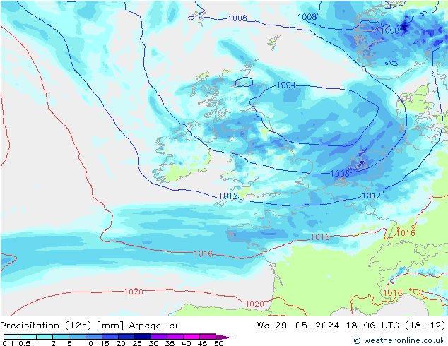 Totale neerslag (12h) Arpege-eu wo 29.05.2024 06 UTC